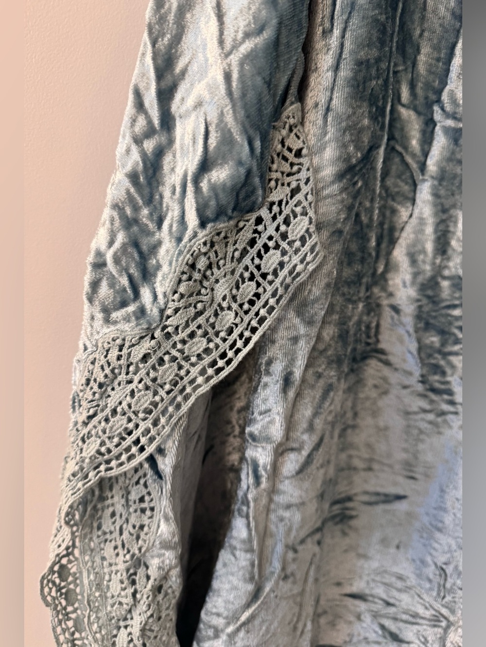 #z186 Soft Surroundings Iris Crushed Velvet Kaftan Poncho Tunic Top Crochet Lace - Picture 4 of 7